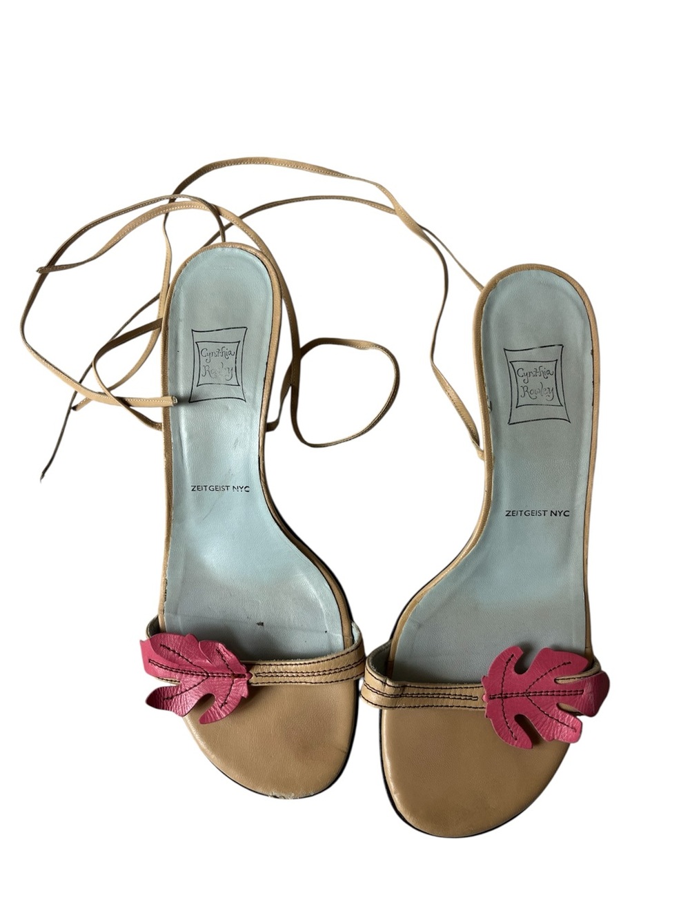 VINTAGE Y2K CYNTHIA ROWLEY TAN LEAF HEEL SANDALS WOMENS 8